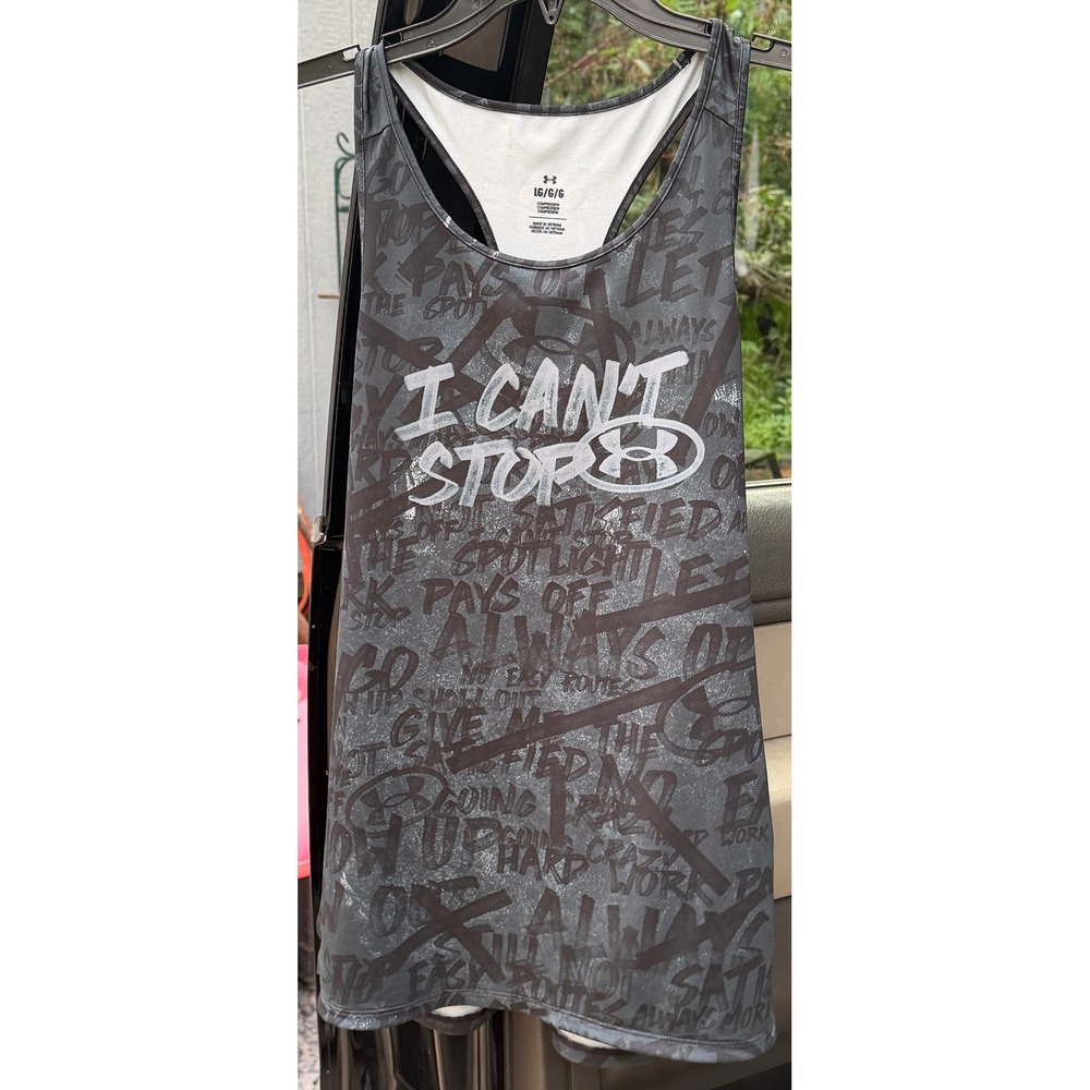 Under Armour I Cant Stop Graffiti Print Compression Tank Top Gray Mens Large